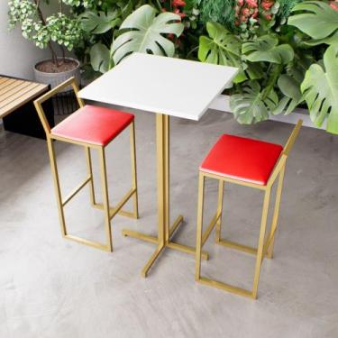 Imagem de Jogo Mesa Alta Bistrô Quadrada Branca 2 Banquetas Estofado Confort Ind