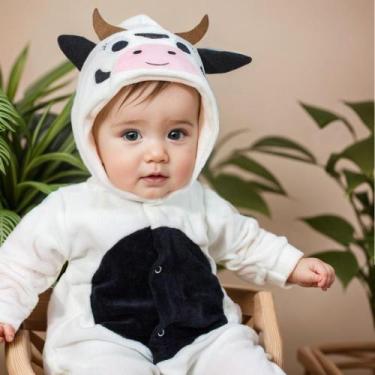 Imagem de Macacão Para Bebê Em Plush Com Capuz Bordado Vaquinha Creme - Era Uma 