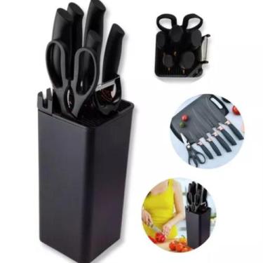 Imagem de Kit Cozinha 8 Peças Facas Inox Cortes Black - ZONNE