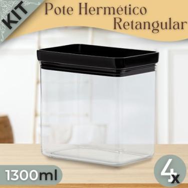 Imagem de Kit 4 Potes Herméticos Retangular 1300ml - Paramount, Black