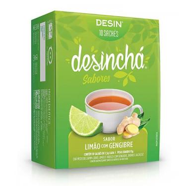 Imagem de Desinchá Chá 100% Natural Original Sabor Limão com Gengibre 10 Sachês 