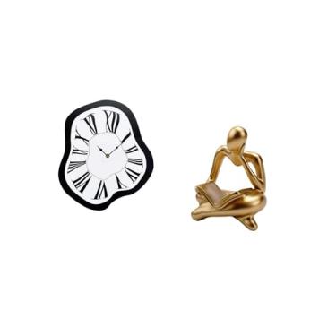 Imagem de Bothyi Relógio de Fusão Abstrato Criativo, Estátua de Pensador Distorcida, Decoração para Sala de Estar, Prateleira de Escritório, Mesa de Escritório, Loja