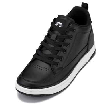 Imagem de CALTO Tênis masculino invisível que aumenta a altura – Tênis casual de couro sintético de cano baixo – 6 cm mais alto, Black Noir, 41