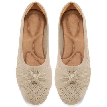Imagem de Ablanczoom Sapatilhas de balé para mulheres: Sapatilhas elegantes de malha com laço de bico redondo confortáveis para trabalho, negócios e casamentos, Bege, 34