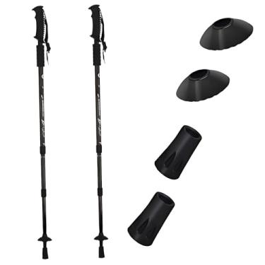 Imagem de Pacote com 2 bastões de caminhada de alumínio, leves, antichoque, bengalas, bastões de caminhada ajustáveis para homens e mulheres, com kit de ponta de aderência estendida para baixo (preto)