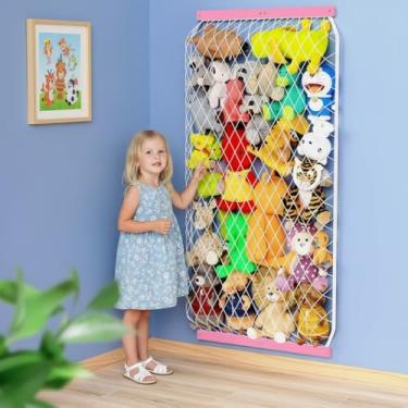 Imagem de VOMELON Rede de armazenamento de animais de pelúcia, suporte elástico de brinquedo, suporte de porta/parede, organizador de animais abafados ajustável, rede de pelúcia para sala de jogos de berçário -