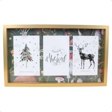 Imagem de Porta Retrato Natalino Triplo Decorativo com Moldura Dourada para Fotos 10x15cm