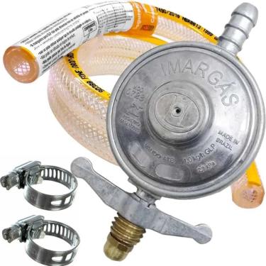 Imagem de 2X Registro De Gás De Cozinha Regulador Mangueira + Abraçade