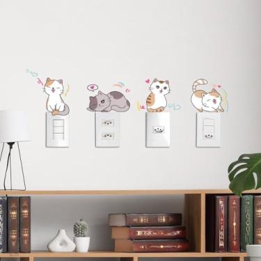 Imagem de Adesivo para Tomada Gatos 04 Fofos Dorminhocos Kit 4 para Interruptor e Tomada Decoração de Parede Quarto Sala Cozinha Fácil Aplicação Conjunto
