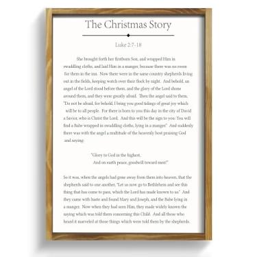 Imagem de LITIVY Arte de parede emoldurada da Bíblia Sinal de verso da Bíblia Decoração de parede cristã A história de Natal Decoração de casa (marrom, 33 x 43 cm)