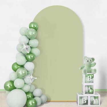 Imagem de GOJAWAY Capa de arco de casamento verde Matcha de 2,5 m, capas de suporte de arco de casamento de elastano para topo redondo Chiara Arch Background Capa para decoração de festa de aniversário