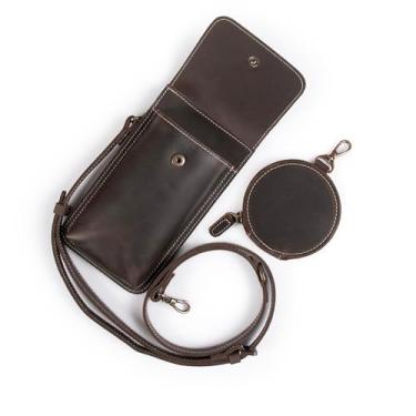Imagem de Londo Bolsa de telefone de couro genuíno - Carteira transversal versátil com suporte para cartão de crédito, bolsa para moedas e organizador protetor para smartphone (castanho)