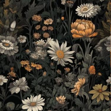 Imagem de Kalafona Papel de parede vintage preto floral para cascar e colar, papel de parede autoadesivo removível para decoração de parede de armário de quarto de apartamento, papel de contato, 44 x 200 cm