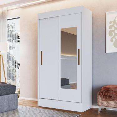 Imagem de Guarda Roupa Solteiro 2 Portas de Correr 2 Gavetas 2 Espelhos 200x104cm Lyon Móveis Doripel Branco