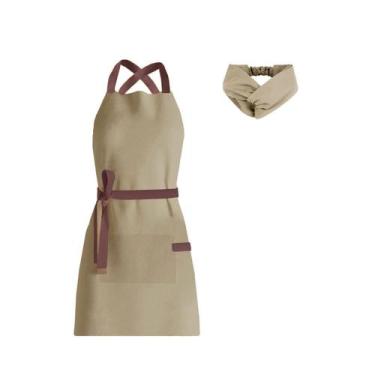 Imagem de Avental e Faixa de Cabelo Bege Marrom Chef Cozinha Bistro - CASACHA
