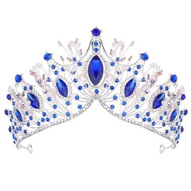 Imagem de Bandana COCIDE Silver Tiara Crown para mulheres com gema azul