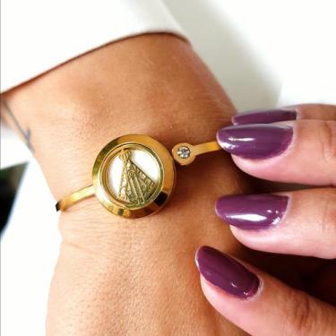 Imagem de Bracelete Difusor NOSSA SENHORA em AÇO INOXIDÁVEL - Dourado - Aromear