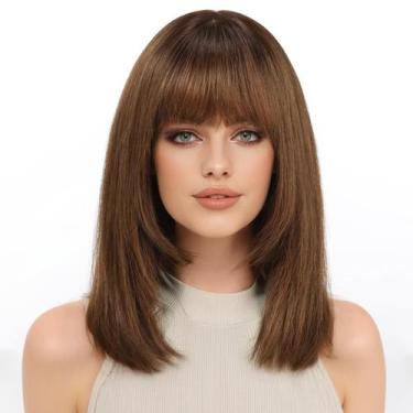 Imagem de Peruca KKU 14", marrom ombre, em camadas, cabelo humano liso