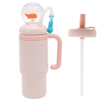 Imagem de Garrafa de água isolada de 710 ml, esguicho de baleia com tampas e canudos, linda garrafa de água de esguicho de baleia copo à prova de vazamento para crianças, adolescentes e adultos (rosa, sem