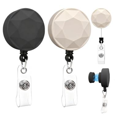 Imagem de Pacote com 2 porta-crachás magnéticos, retráteis, com ímã atrás, crachá magnético retrátil para crachá magnético para camisa ou terno, lapela (1 peça preta e 1 peça bege)