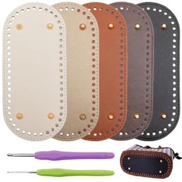 Imagem de 5 peças de bases de bolsa de 21,8 cm x 9,9 cm para bolsas de crochê com 2 peças de gancho de crochê, 5 cores, calças de couro para bolsa faça você mesmo, kit de suprimentos de tricô