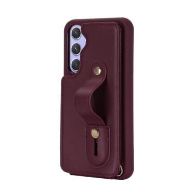 Imagem de Capa de celular transversal para Samsung Galaxy S25 Edge S24 Ultra S23 Plus S22, porta-cartões de couro, alça de pulso, capa macia, cor vinho, para Galaxy A55