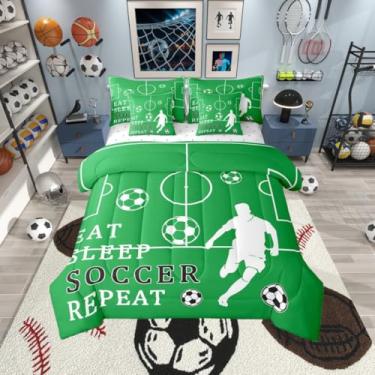 Imagem de Castle Fairy Conjunto de edredom infantil de futebol em uma bolsa, 7 peças, jogo de edredom de campo de futebol, verde (1 edredom, 2 fronhas, 2 fronhas, 1 lençol de cima, 1 lençol com elástico)