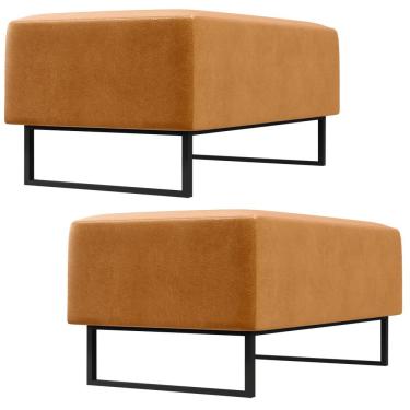 Imagem de Kit 02 Puffs Decorativo Sala de Estar Cléo W01 Base Ferro 90 cm Couríssimo Whisky - Lyam Decor