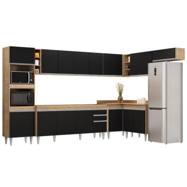 Imagem de Armário De Cozinha Modulada De Canto 9 Peças Cp04 Balcão Castanho/preto - Lumil