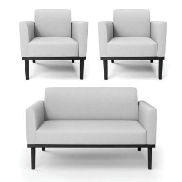 Imagem de Sofá Namoradeira Com 2 Poltronas Base De Madeira Fixa Preto Marisa Linho D03 - D'Rossi A05 Cinza