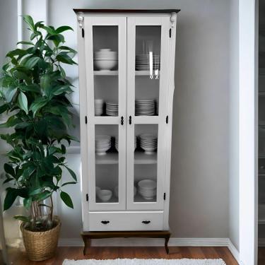 Imagem de Cristaleira De Madeira 2 Portas 1 Gaveta Pés Luiz Xv - Nude Laca Com Tampo E Base Imbuia Glazer