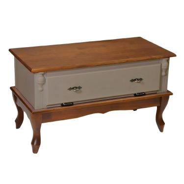 Imagem de Mesa De Centro Retangular 2 Portas Pés Luiz Xv - Amêndoa Laca Com Tampo E Base Imbuia Glazer