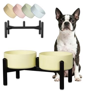 Imagem de Conjunto de tigelas elevadas de cerâmica para cães - Estação de alimentação para cães com tigelas duplas de estilo fofo para raças pequenas e médias - Prato elevado antiderrapante para alimentação com