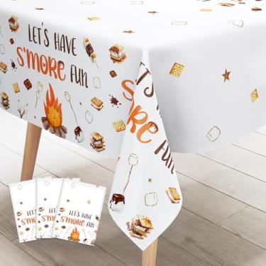 Imagem de Sursurprise 3 toalhas de mesa S'More, Let's S'More Have Fun, capas de mesa retangulares descartáveis de plástico para aniversário, chá de bebê, acampamento, festas, decorações