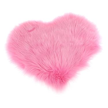 Imagem de Tapete de pele de carneiro macio e felpudo Love Shape | Antiderrapante | Perfeito para quarto, sala de estar, escritório | 30 x 40 cm - Rosa