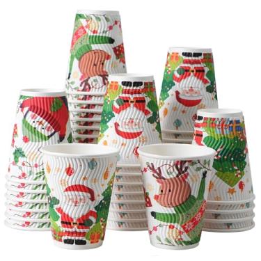 Imagem de SIUQ Copos de café de Natal de 340 g - Pacote com 50 copos de papel isolados descartáveis, xícaras de café quentes de Natal, suprimentos para festas de fim de ano à prova de vazamento para celebrações