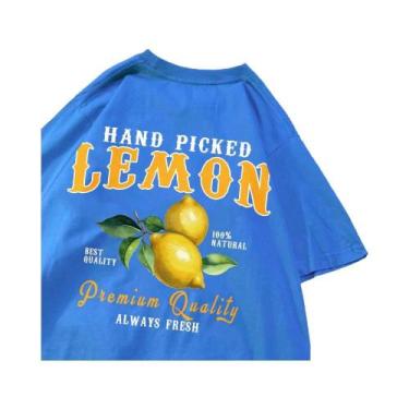 Imagem de Camisetas De Algodão Oversize Femininas Com Estampa De Limões E Cereja
