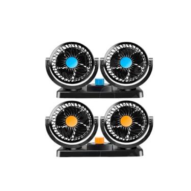 Imagem de Ventilador Duplo Automotivo, 12V, Base Adesiva, Rotação 360 Graus, ABS, 26x15x10cm, Baixo Ruído 50db, Potência 6.5W, Preto e Azul/Laranja