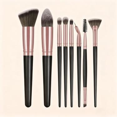 Imagem de Conjunto de pincéis de maquiagem de 8 peças, para blush, base e contorno dos olhos, cerdas sintéticas, macias e amigáveis à pele (preto)