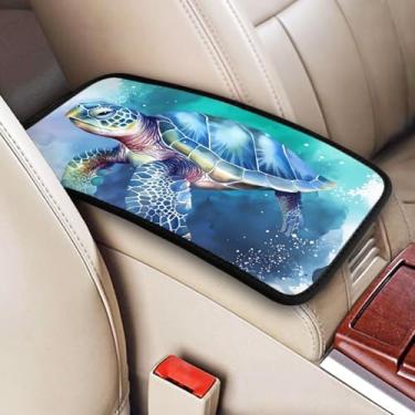 Imagem de indokyeyqaz Almofada universal para console central de carro, oceano, tartaruga, verde, impermeável, macia, à prova d'água, capa para console central de carro, protetor de caixa de assento para a
