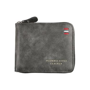 Imagem de Carteira masculina de couro com zíper, porta-cartões dobrável de grande capacidade, porta-moedas, porta-dinheiro, com janela para identidade, carteira de couro com zíper, zíper ao redor de carteiras