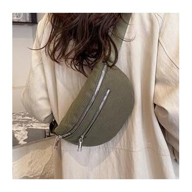 Imagem de Bolsa feminina de veludo cotelê – Pochete transversal moderna com fecho de zíper para passeios casuais, Verde, Medium, Moderno