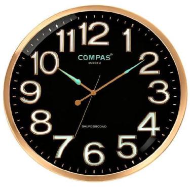 Imagem de Relogio Parede Redondo 38Cm Borda Dourada Ponteiros Luminoso