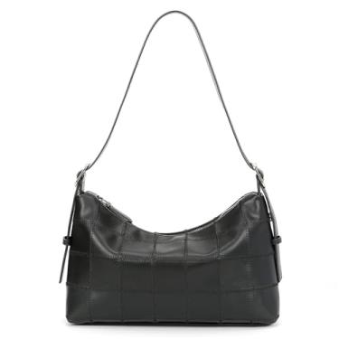 Imagem de hibear Bolsa de ombro xadrez feminina clássica preta e branca bolsa tiracolo moderna bolsa tiracolo bolsas de couro Hobo, Preto, Large