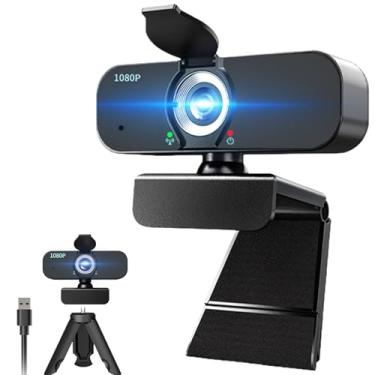Imagem de Webcam para PC, webcam de computador Full HD 1080p com microfone com cancelamento de ruído, tripé, capa de privacidade, foco automático/correção de pouca luz/filtro de beleza, câmera Web USB para