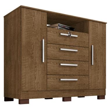 Imagem de Comoda Rack 2 Portas 4 Gavetas Madri 121 Cm Malbec Incp