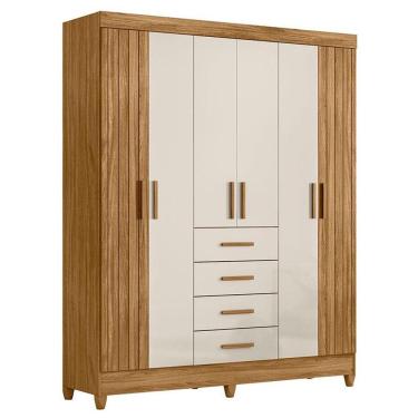 Imagem de Guarda Roupa Solteiro Aruba 6 Portas Freijó Off White - Moval