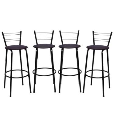 Imagem de Banqueta Altas Flórida Estrutura Preta 70cm Para Balcão Cozinha, Bar, Bistrô, Americano Kit 04 Unidades - Itagold (Marrom Escuro)