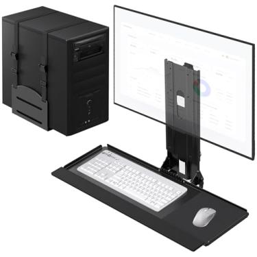 Imagem de Suporte de parede para monitor e teclado com suporte de CPU para monitores de 32 polegadas (máximo de 25 kg), bandeja de teclado (carga de 2 kg) e suporte de CPU (capacidade de 10 kg) - altura
