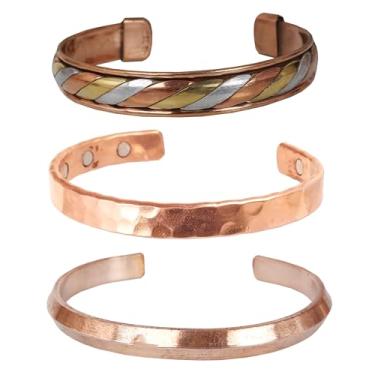 Imagem de Touchstone Pulseiras de cobre | presente para homens e mulheres |joias magnéticas reais ajustáveis 100% puras | conjunto de pulseiras artesanais | pulseiras tibetanas trançadas com corda. Conjunto de